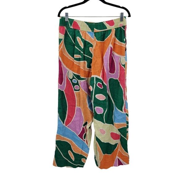 Christain Siriano Linen Beach Swimsuit Cover-up Pants Set L Multicolor Abstract - Picture 15 of 16